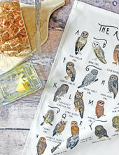 Load image into Gallery viewer, A-Z of Owls Tea Towel