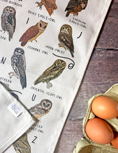 Load image into Gallery viewer, A-Z of Owls Tea Towel