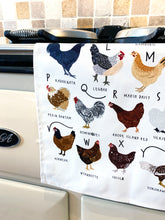 Load image into Gallery viewer, A-Z of Chickens Tea Towel