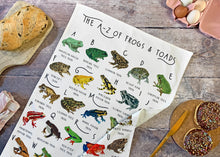 Load image into Gallery viewer, A-Z of Frogs Tea Towel