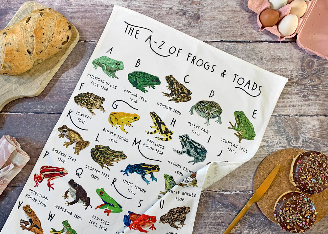 A-Z of Frogs Tea Towel