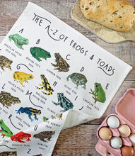 Load image into Gallery viewer, A-Z of Frogs Tea Towel
