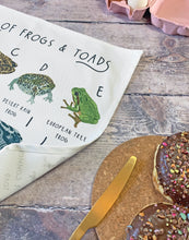 Load image into Gallery viewer, A-Z of Frogs Tea Towel