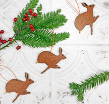 Load image into Gallery viewer, Wooden Hare Christmas Decoration
