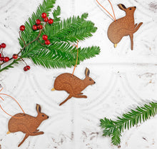 Load image into Gallery viewer, Wooden Hare Christmas Decoration