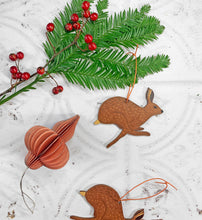 Load image into Gallery viewer, Wooden Hare Christmas Decoration