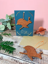 Load image into Gallery viewer, Wooden Hare Christmas Decoration
