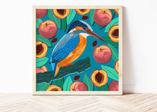 Load image into Gallery viewer, Kingfisher and Peaches Print