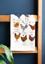 Load image into Gallery viewer, A-Z of Chickens Tea Towel