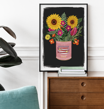 Load image into Gallery viewer, Sunflowers in a vintage Anchovies tin Print