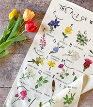 Load image into Gallery viewer, A-Z of Wildflowers Tea Towel