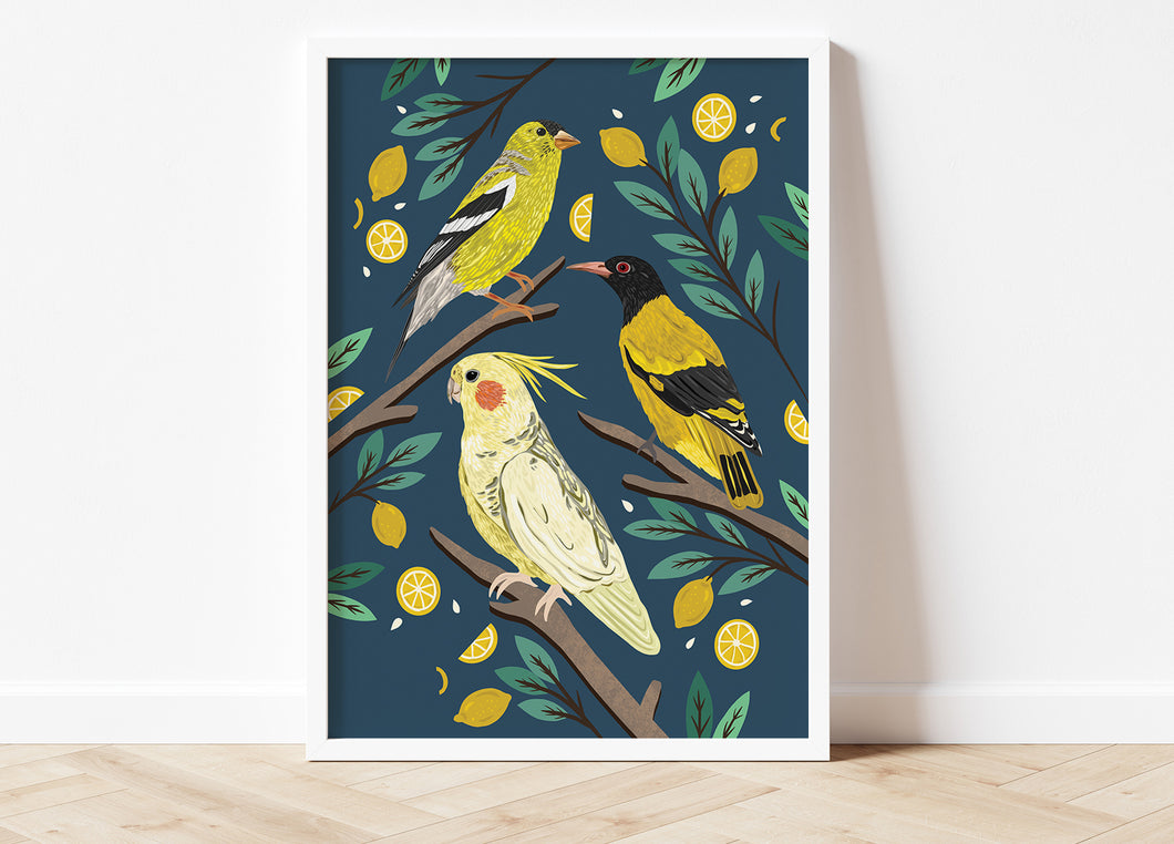 Yellow Birds & Lemons Print