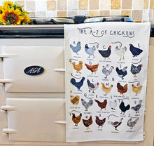 Load image into Gallery viewer, A-Z of Chickens Tea Towel