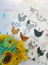 Load image into Gallery viewer, A-Z of Chickens Tea Towel