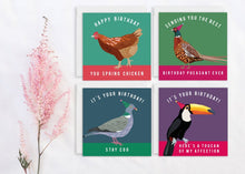 Load image into Gallery viewer, Set of 4 Funny Bird Birthday Cards