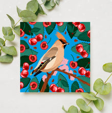 Load image into Gallery viewer, Waxwing And Cherries Card

