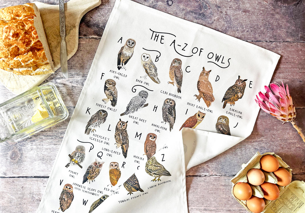 A-Z of Owls Tea Towel