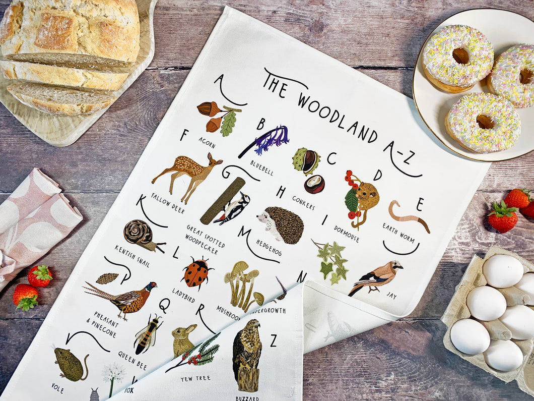 Woodland A-Z Tea Towel