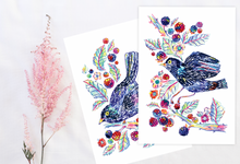 Load image into Gallery viewer, Set of 2 Blackbird and Blackberries Prints
