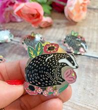 Load image into Gallery viewer, Badger &amp; The Flowers Enamel Pin
