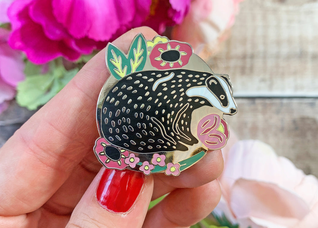 Badger & The Flowers Enamel Pin