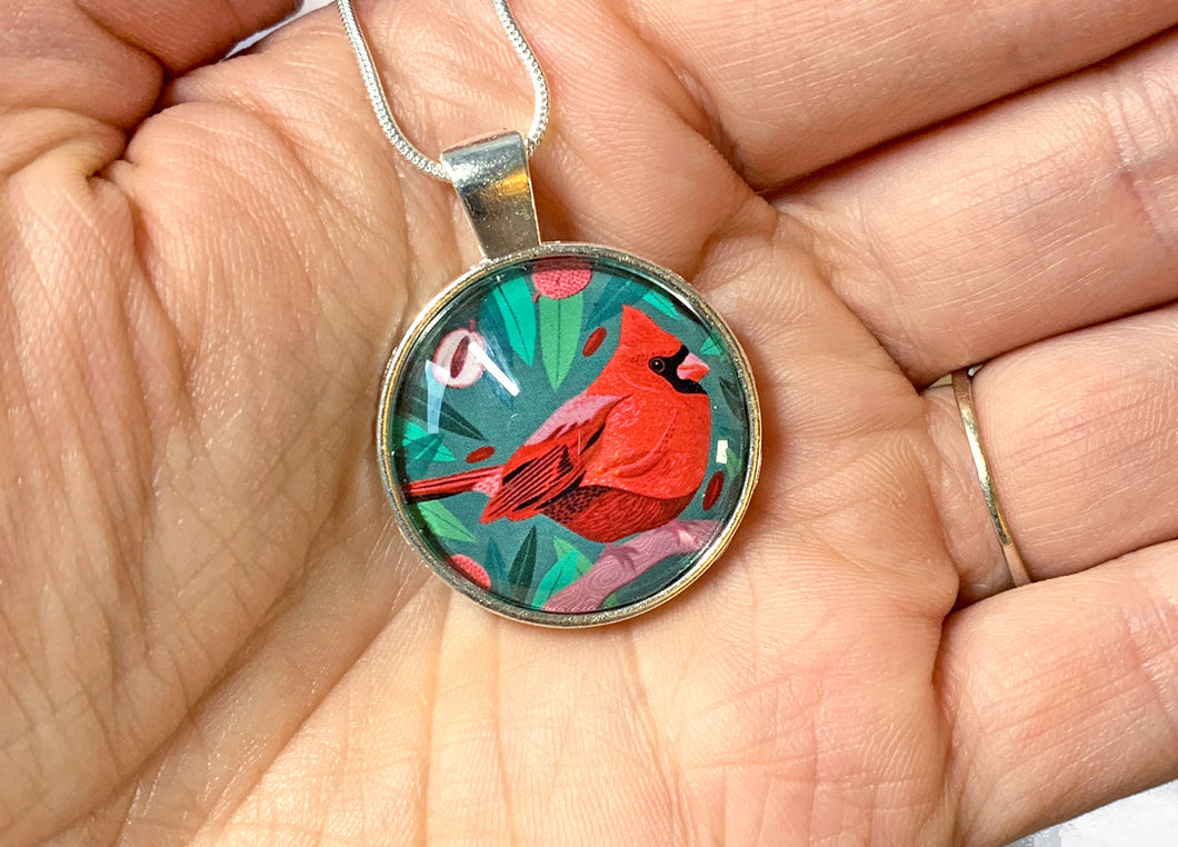 Cardinal and Lychees Pendant Necklace