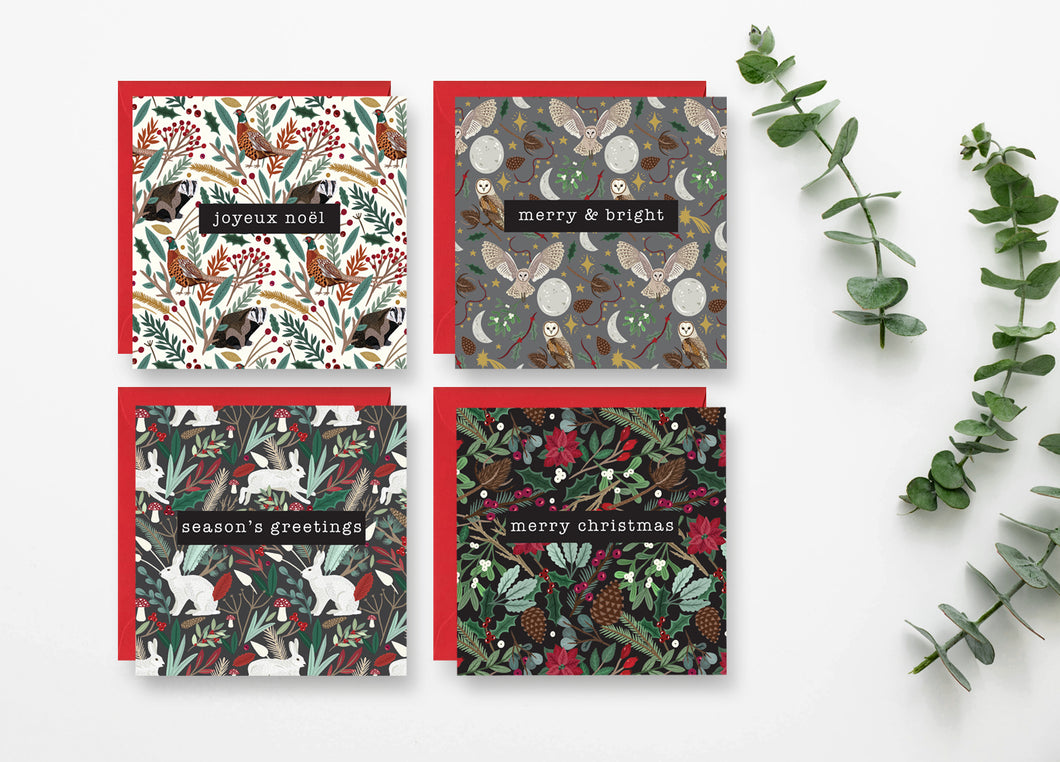 Pack of 4 Patterned Christmas Cards