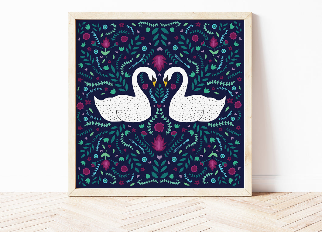 Folk Swans Print