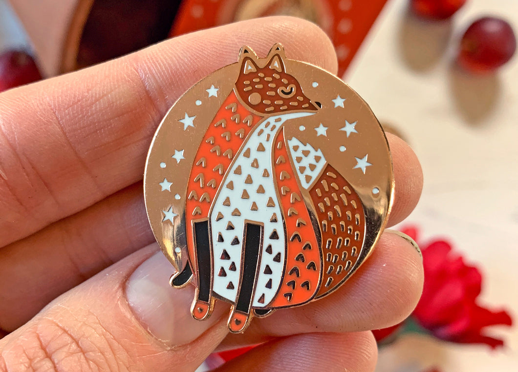 Fox & Moon Copper Enamel Pin