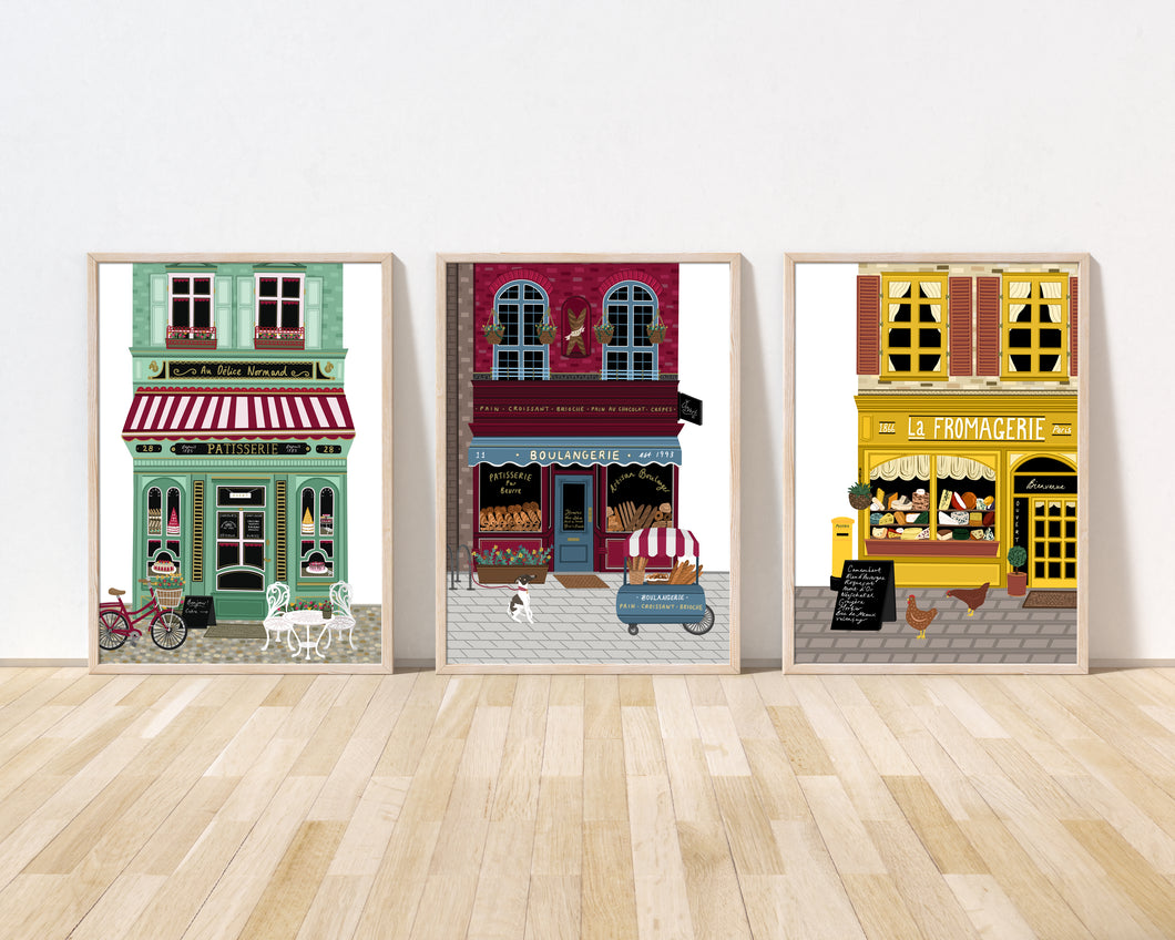 Set of 3 French Shop Front Print