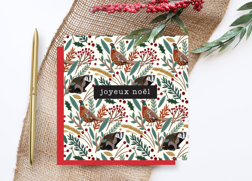 Pheasant and Badger Christmas Card