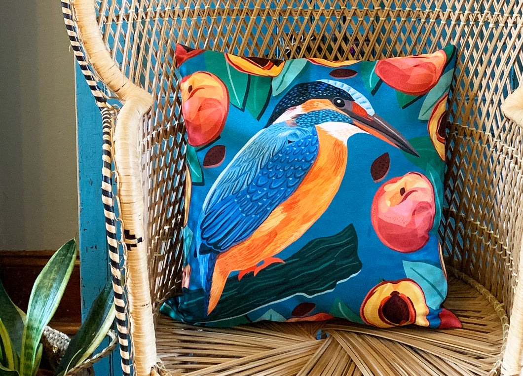 Kingfisher and Peaches Cushion