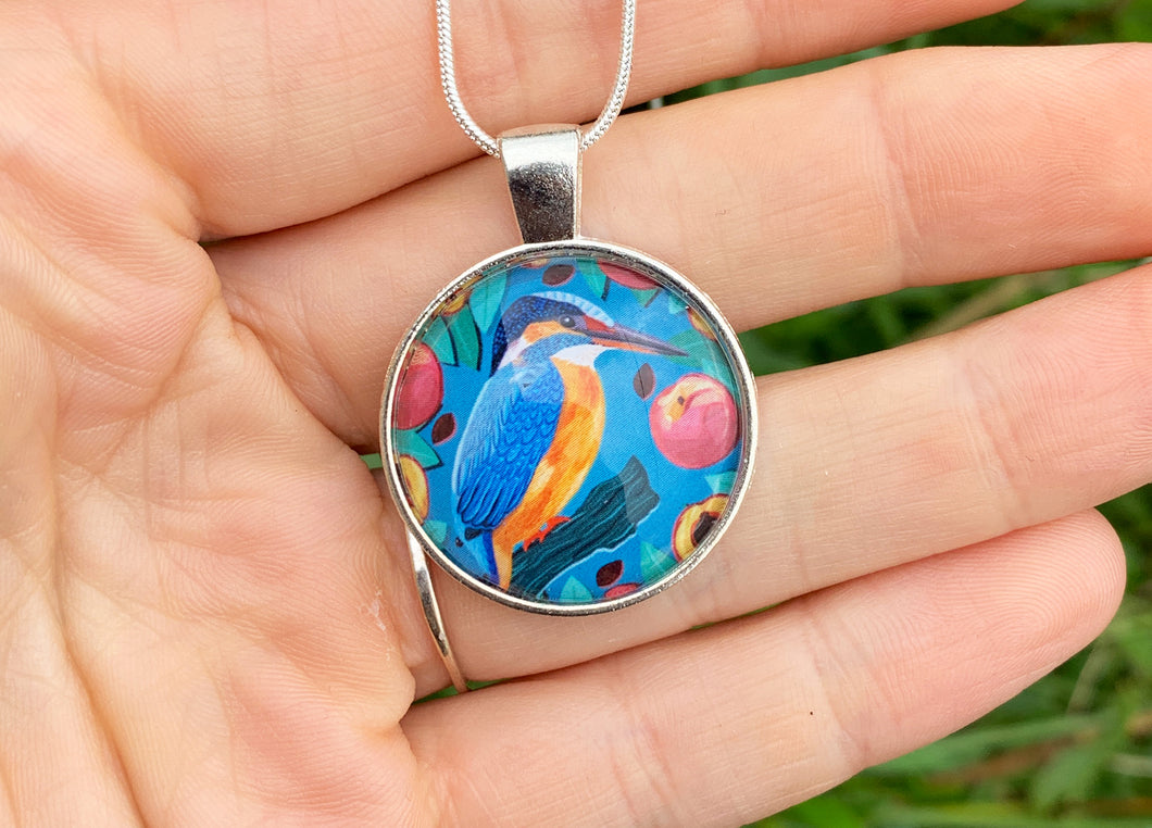 Kingfisher and Peaches Pendant Necklace