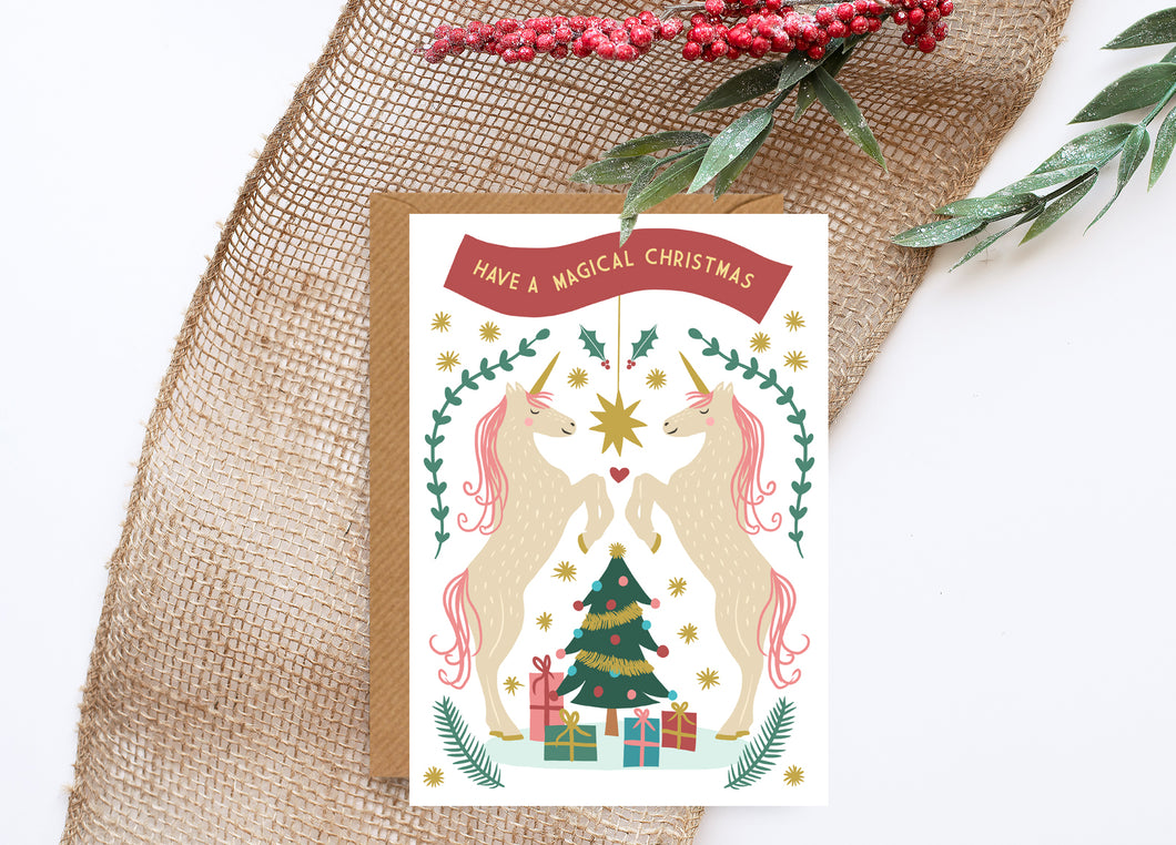 Magical Unicorn Foiled Christmas Card