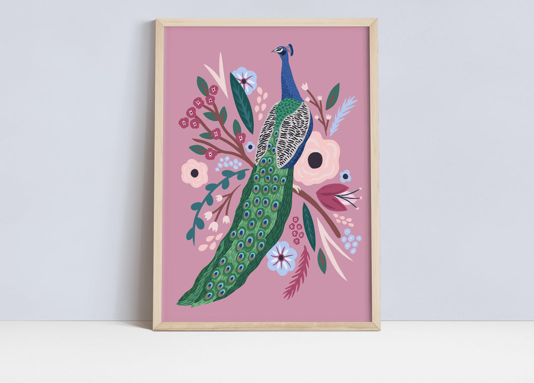 The peacock & The Peonies Print