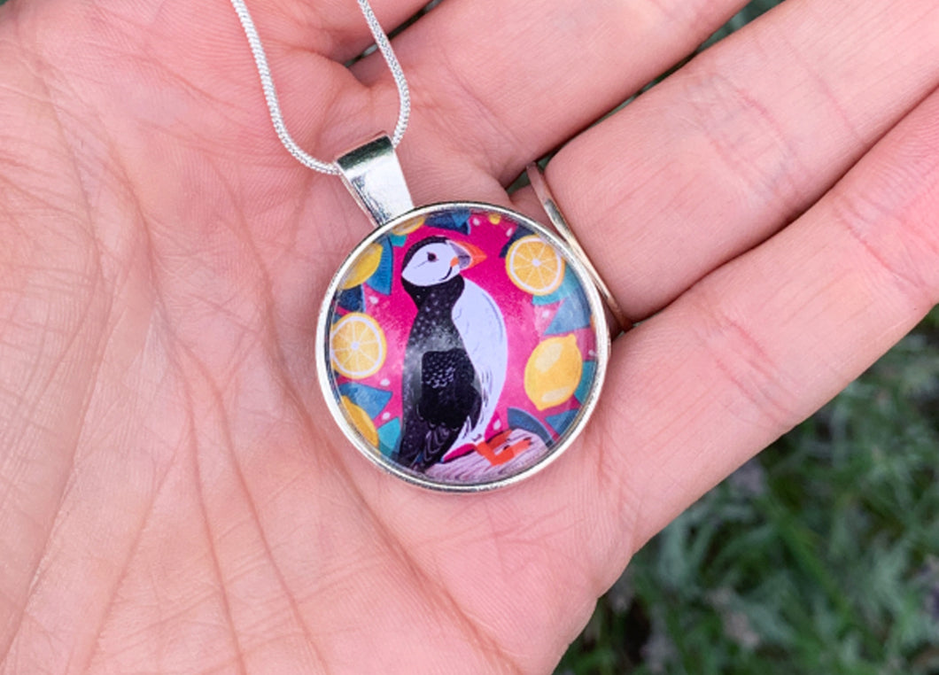 Puffin and Lemons Pendant Necklace