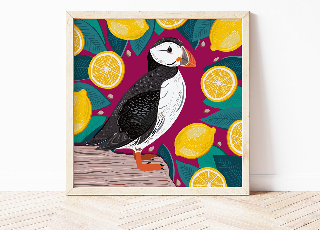 Puffin and Lemons Print