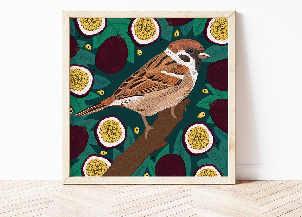 Sparrow and Passion Fruit Print