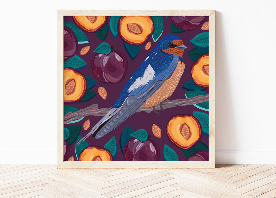 Swallow and Plum Print