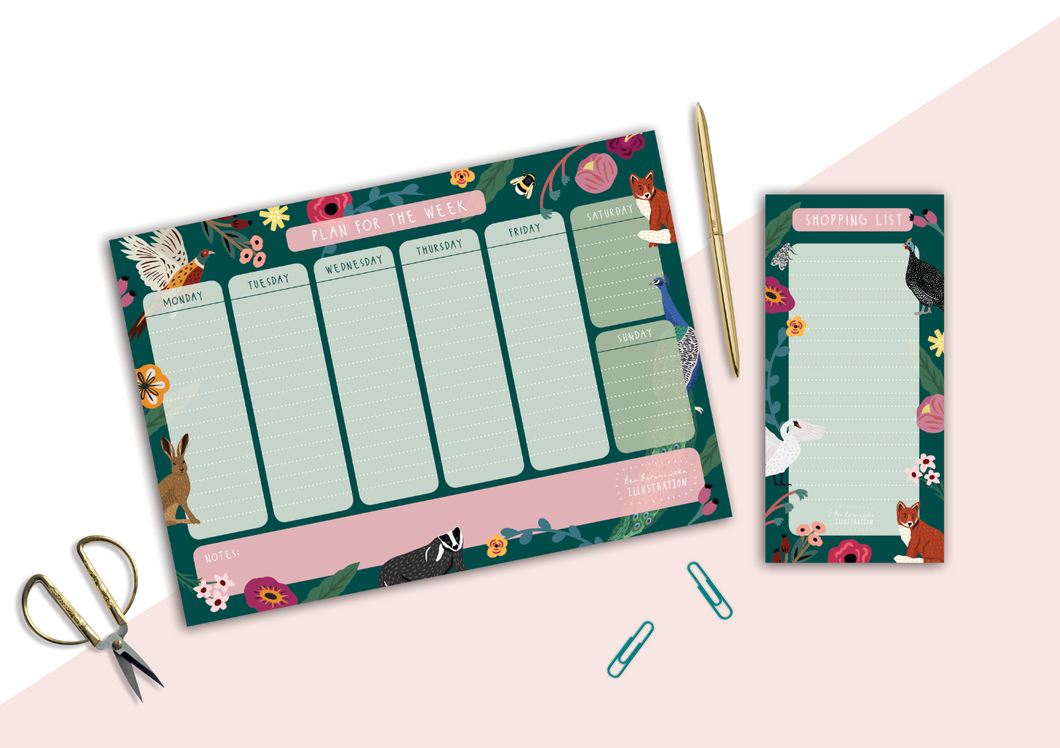 Weekly Planner & Shopping List Pad Set