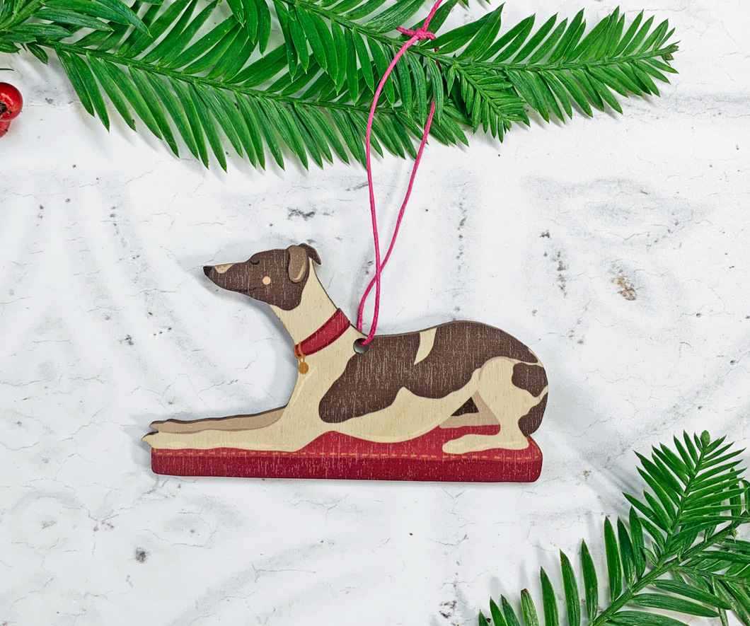 Wooden Whippet Christmas Decoration