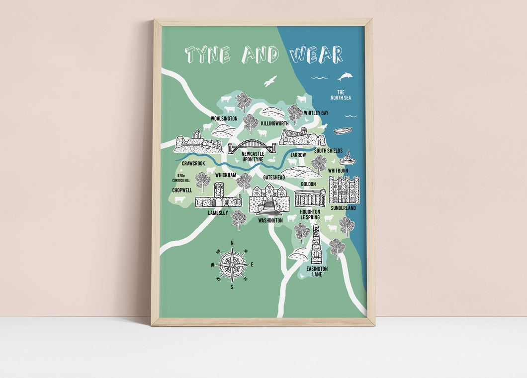 Tyne and Wear Illustrated Map