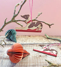 Load image into Gallery viewer, Wooden Whippet Christmas Decoration
