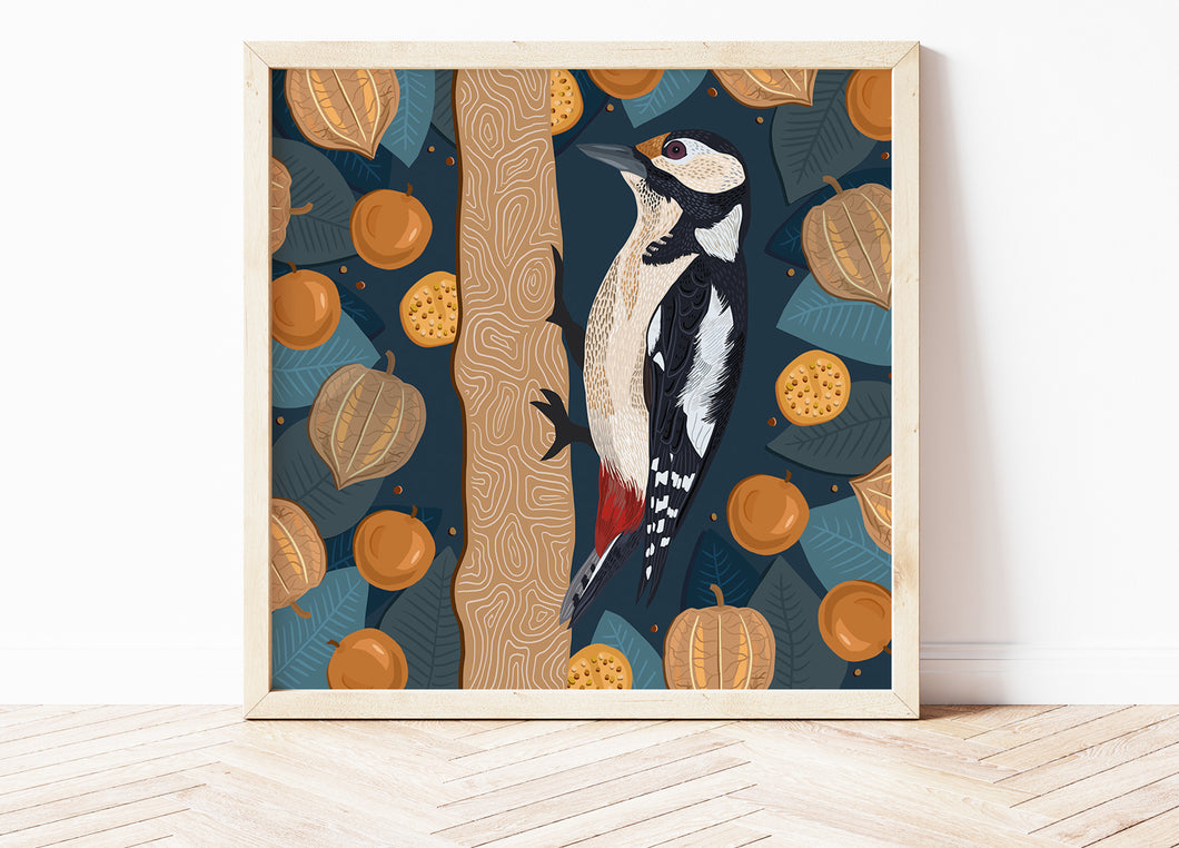 Woodpecker and Physalis Print