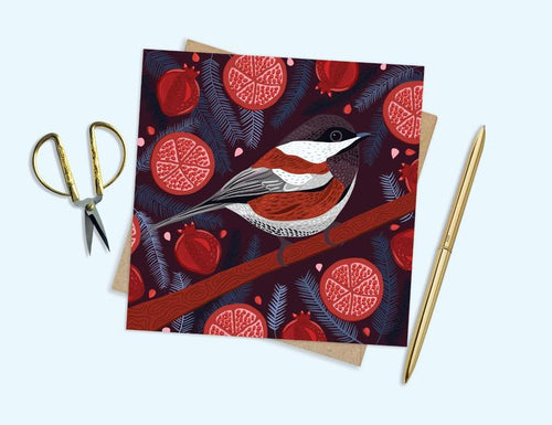 Chickadee and Pomegranates Card