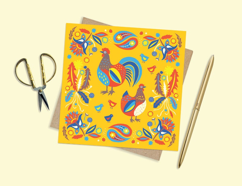 Folk Chickens Card