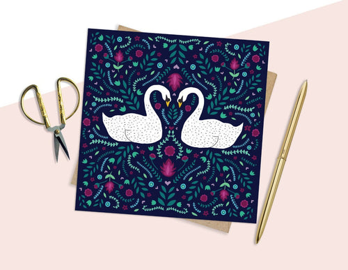 Folk Swans Card