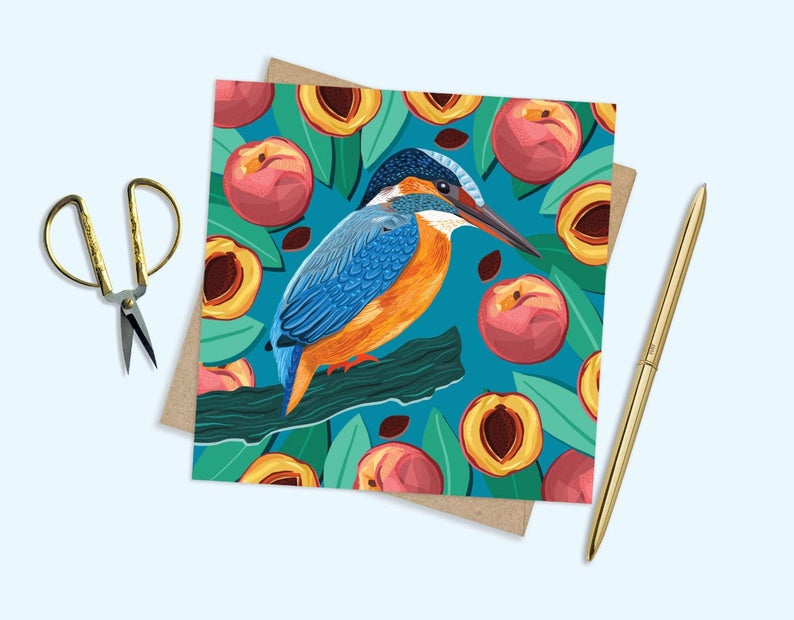 Kingfisher and Peaches Card