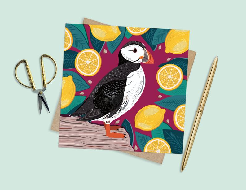 Puffin and Lemons Card