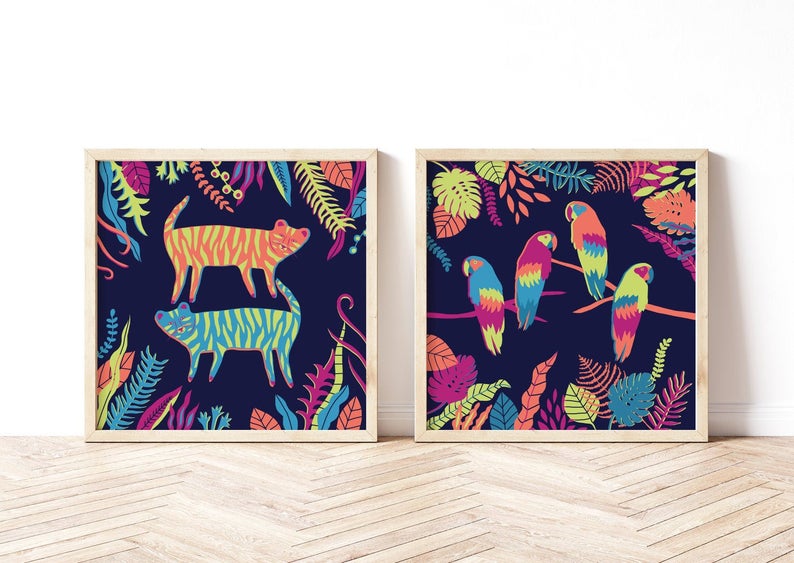 Set of 2 Colourful Jungle Prints